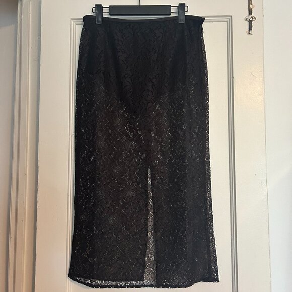 Mango Transparent Black Lace Midi Skirt - Size 4 - Picture 3 of 8